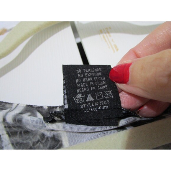 Simply Irresistible Womens Boho Blouse Size Medium Black White Smocked Waist - Picture 5 of 10